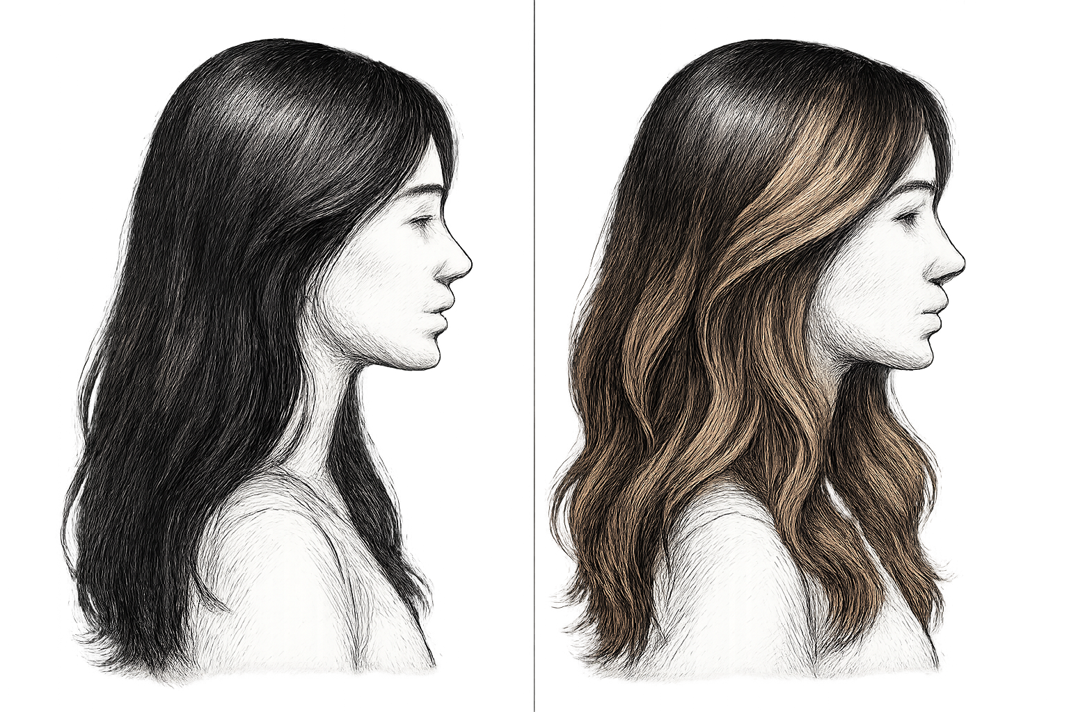 cheveux noir avec des meches blondes